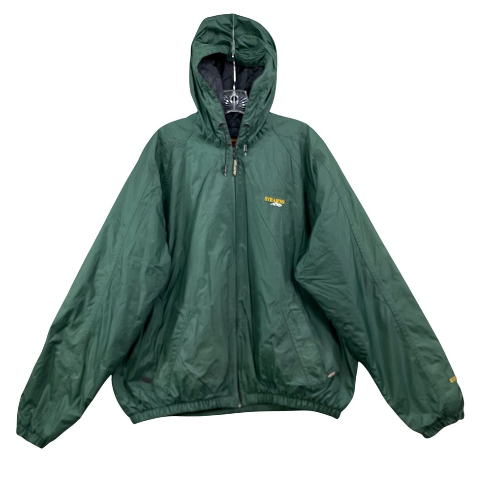 Stearns Windbreaker Jacket Men XL Green Hooded Full Zip Outdoor Lightweight Hike